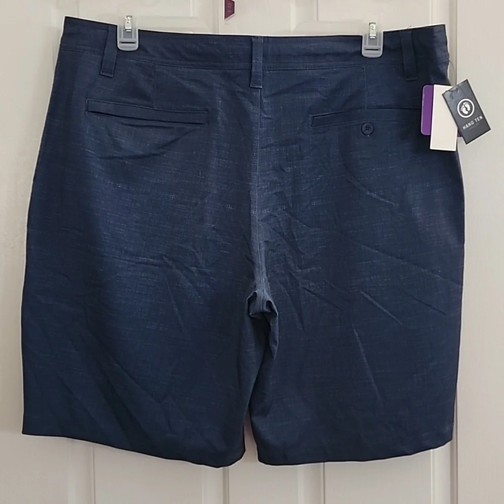 Hang Ten Cruze Navy Blue Flat Front Casual Dress Shorts with Pockets